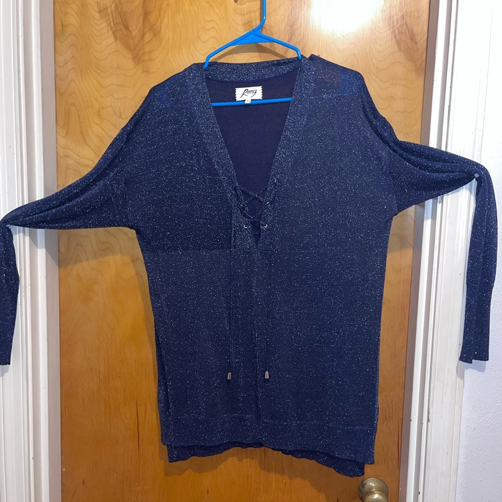 Sexy Sparkly Blue Tunic Drawstring V-Cut